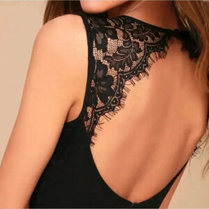 NWT! Lulus Need You Close Black Lace Backless Skater Dress Fit & Flare L